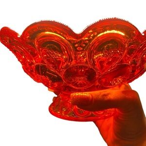 LE Smith amberina footed scalloped edge moon/stars dish/bowl 7.5" cottage core